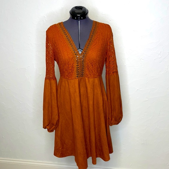 SHEIN Brown Suedette Long Sleeve Dress - Picture 2 of 14